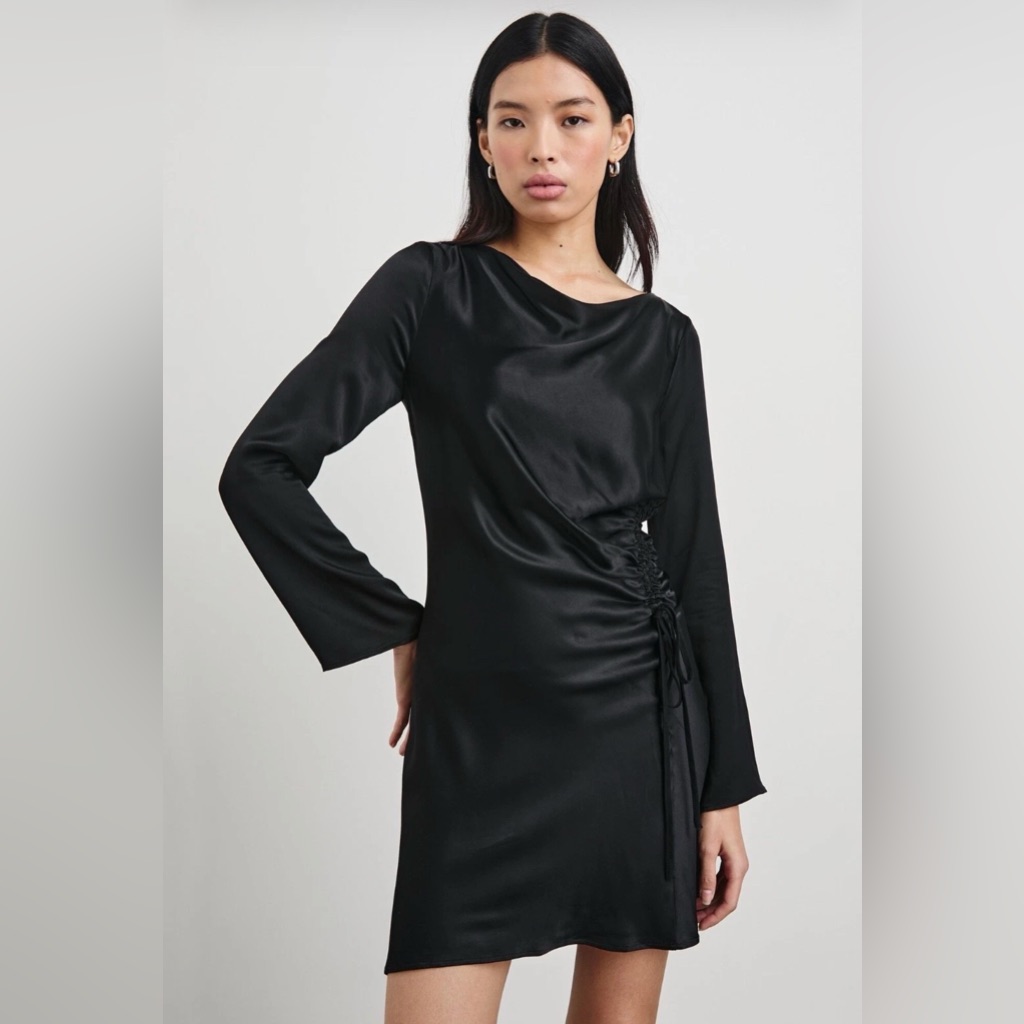 Rails "Alessandra" Black Long Sleeve Ruched Satin Dress L Nwt ($238)